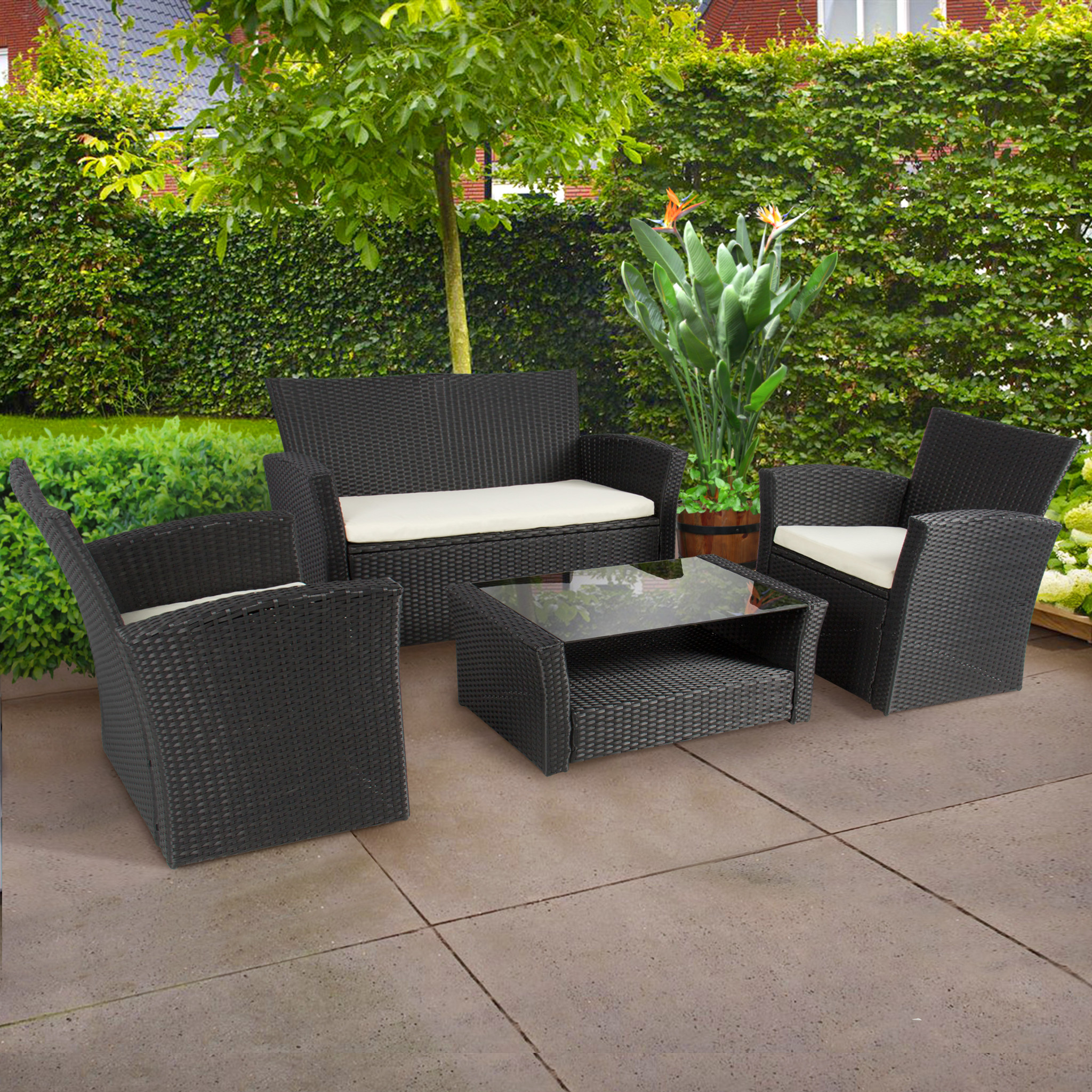 Outdoor Patio Garden Furniture Wicker Rattan Sofa Set Black 