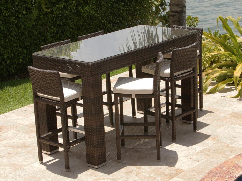 Bar Set Outdoor Patio Furniture, Outdoor Rattan Bar High Table And Chairs For Garden